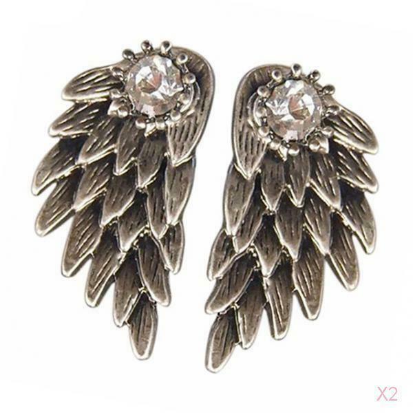 4pcs Punk Women's Cool Jewelry Angel Wings Rhinestone Drop Stud Earrings