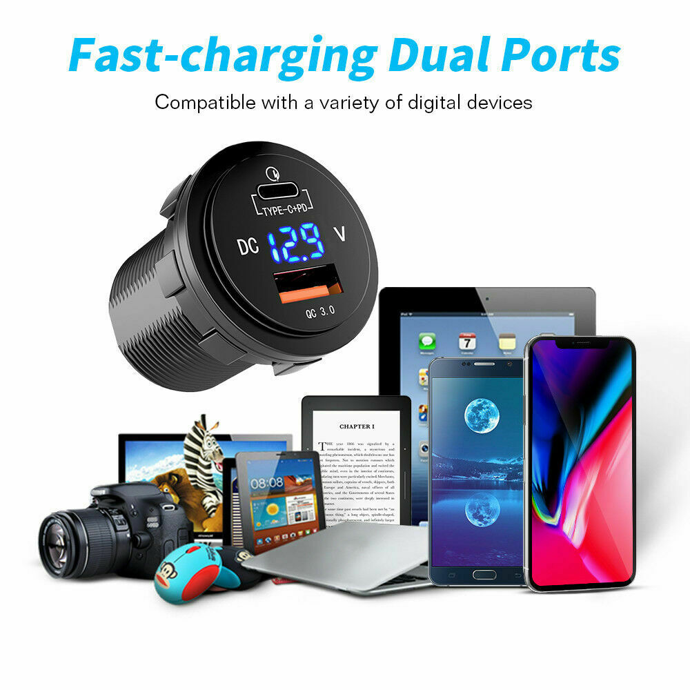 USB-C Car Charger Quick Charge 3.0 TypeC USB Charger Socket 12-24v for Car Truck