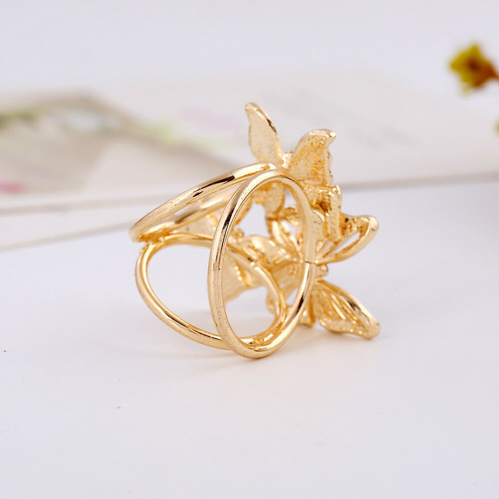 2pcs Enamel Butterfly Crystal Rhinestone Scarf Ring Buckle Clip For Women