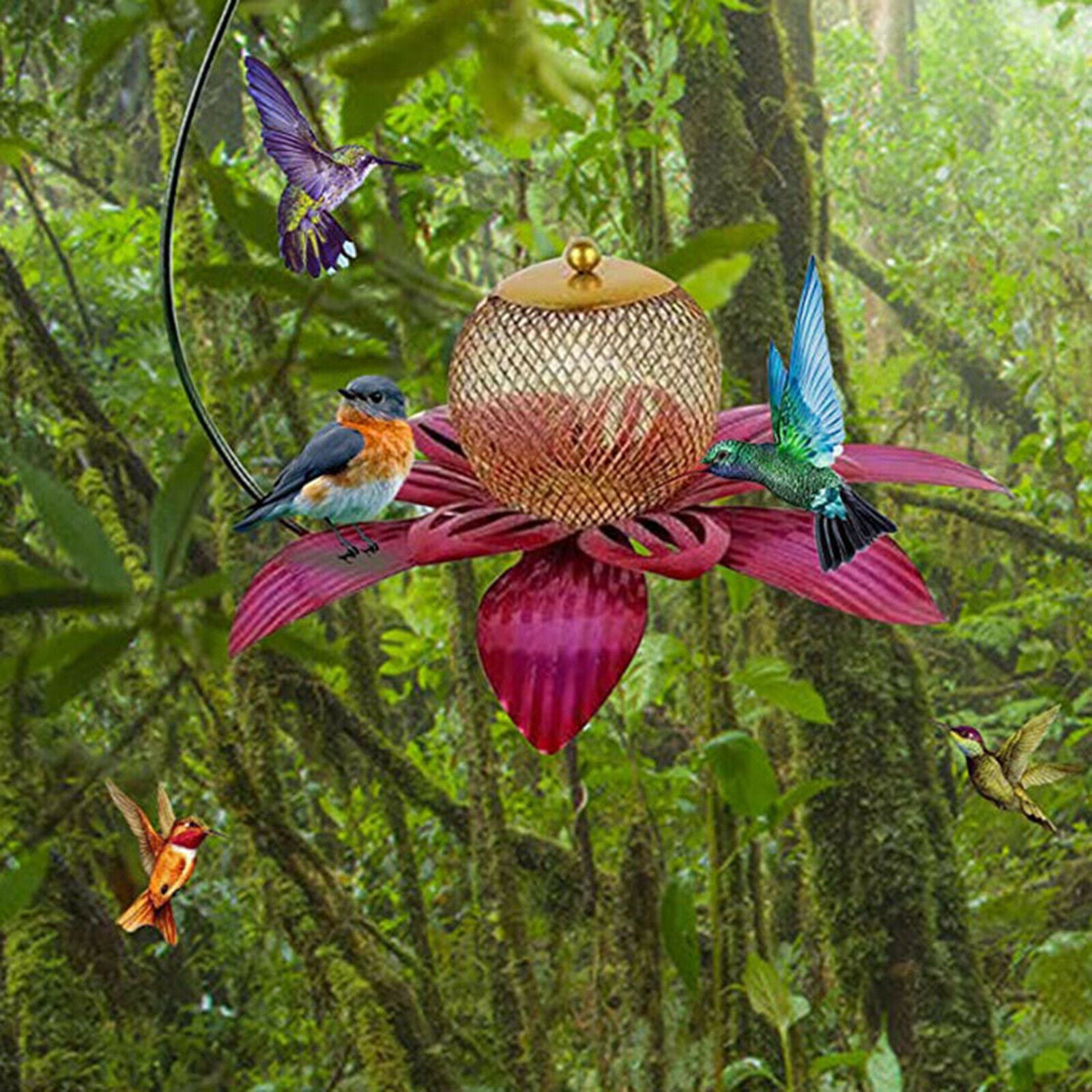 Flower Hanging Hummingbird Feeder Backyard Patio Decor Ornament