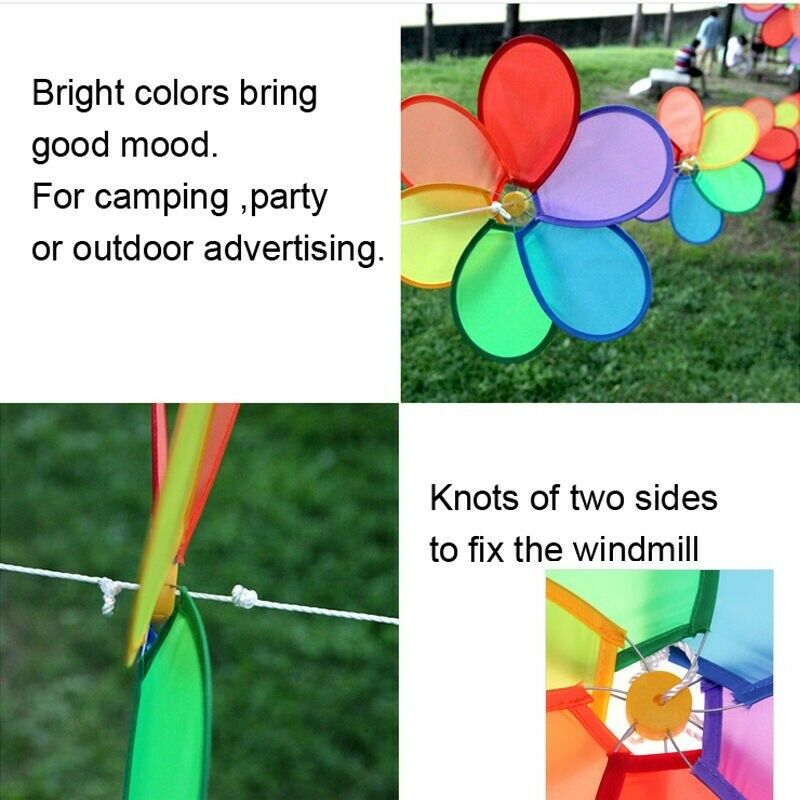 10m Fordable Rainbow Flower Windmill String Whirligig Wheels Garden Camping