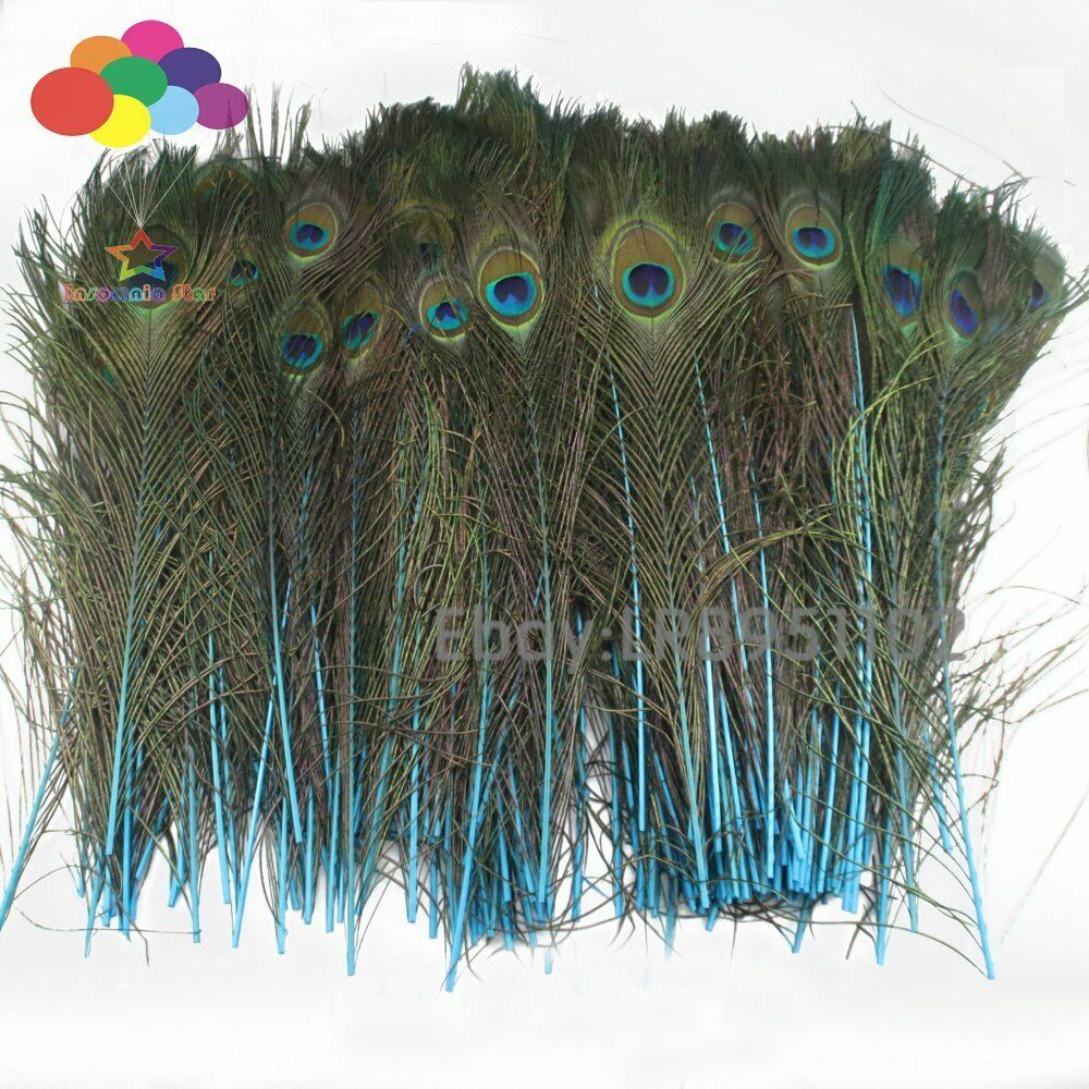 100 Pcs Lake blue Dyeing Peacock Feathers For Crafts Length 40-45CM  Diy Jewelry