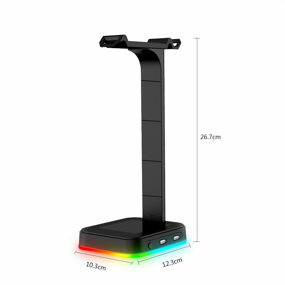 Gaming Headset Stand w/ 2 USB and 3.5mm Ports RGB Headphones Holder Hanger Base