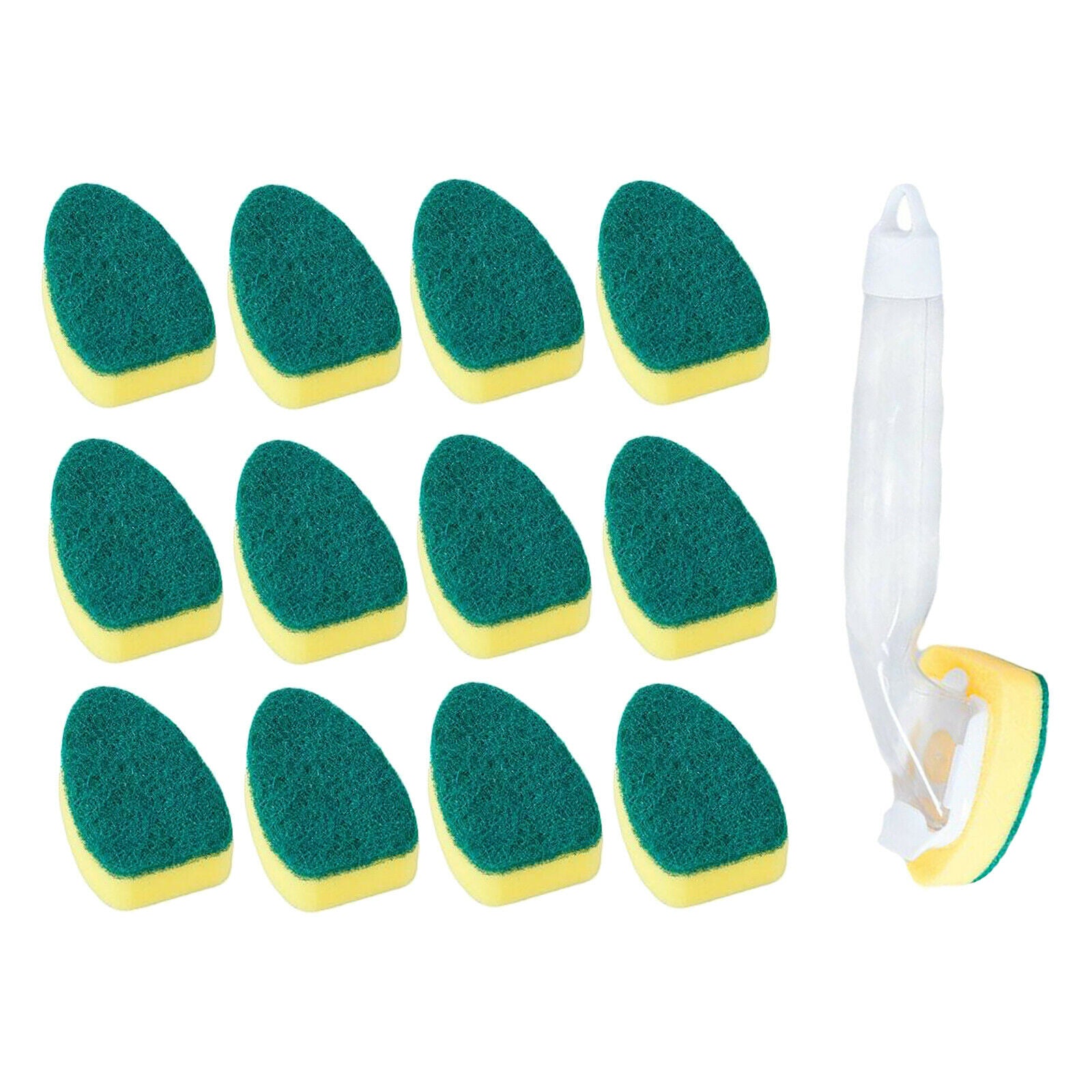 Kitchen Dish Wand Scrubber Brush w/ 12pcs Spare Sponges for Pan Pot Cleaning