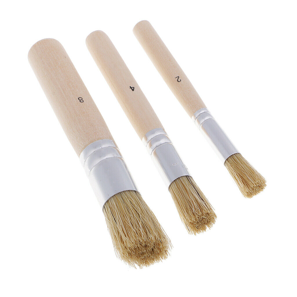 3x round bristle hair wooden handle oil painting brush acrylic paint brush