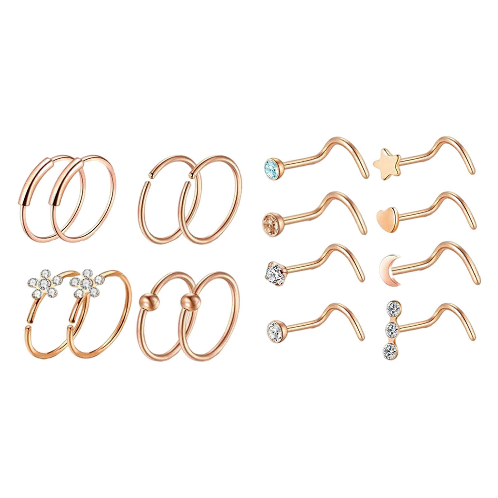 32Pcs/Set Nose Rings Hoop Studs Piercing Jewelry Set for Women Men Girls
