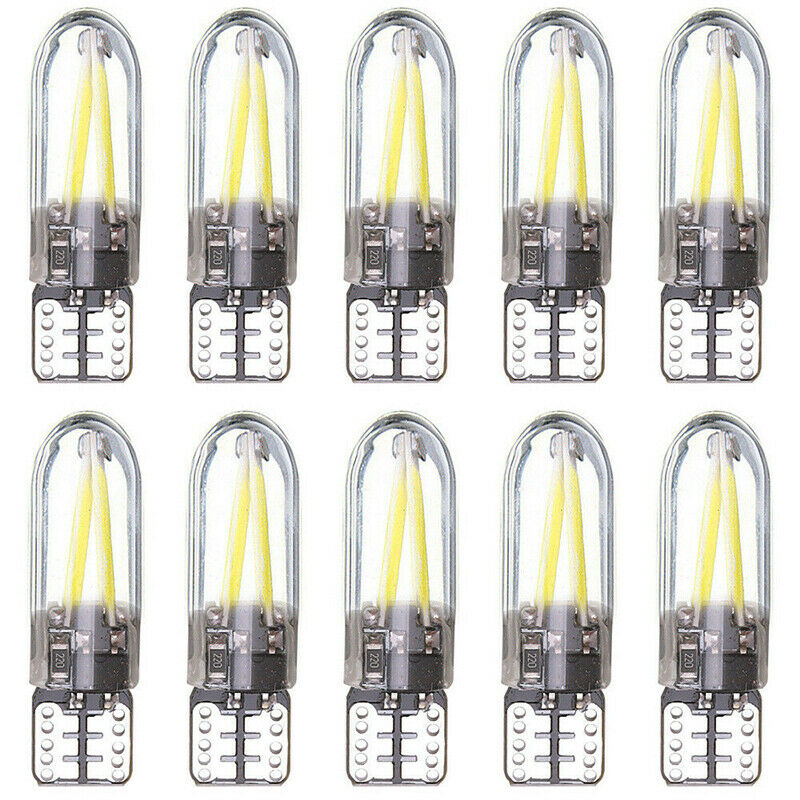 10Pcs T10 COB LED CANBUS Silica Glass License Light Bulbs 194 168 W5W Warm White