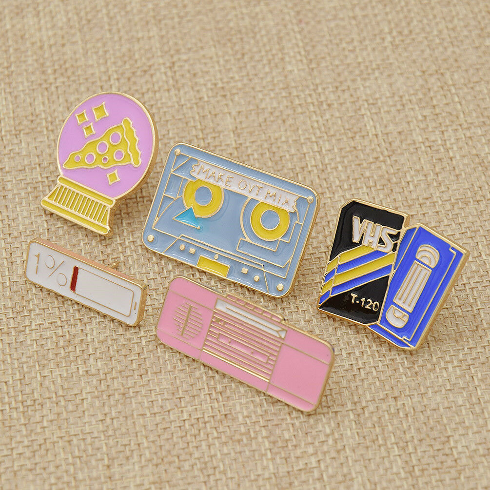 6Pcs Enamel Corsage Brooch Pin Shirt Collar Pins Retro Tape Recorder Gifts Ball