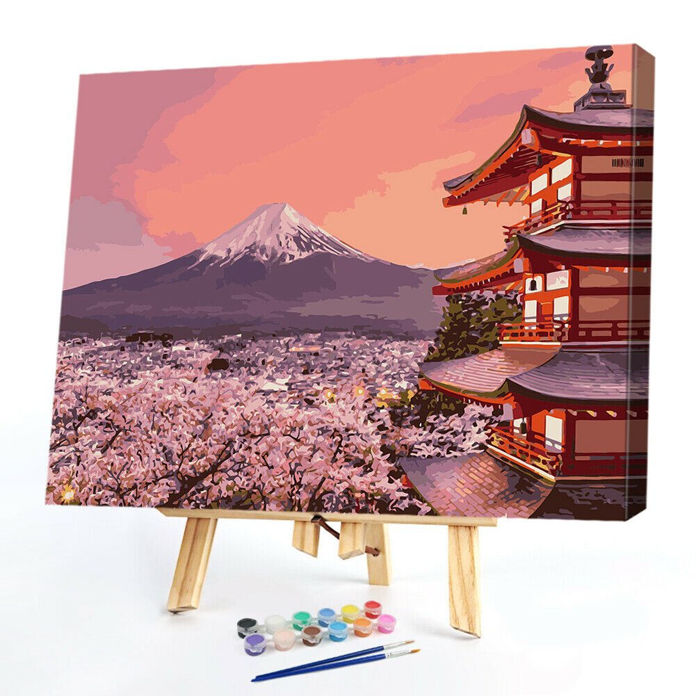 DIY Digital Oil Painting By Numbers Kit Flower Tower Canvas Drawing Picture @