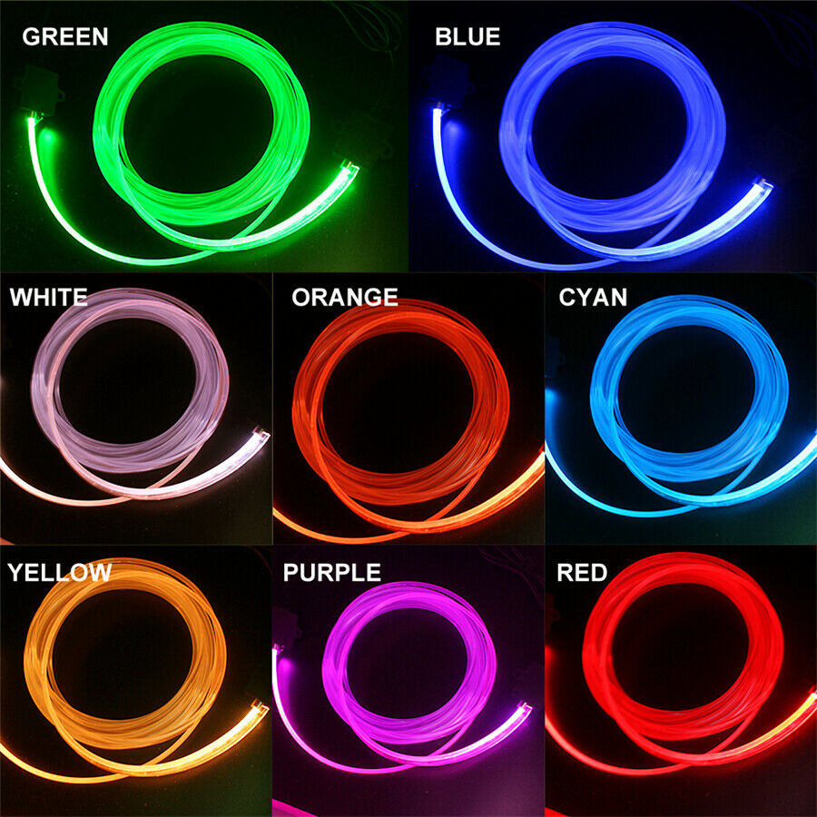 8Pc 8in1 RGB LED 10M Car Interior Decor EL Fiber Optical Strip Light App Control