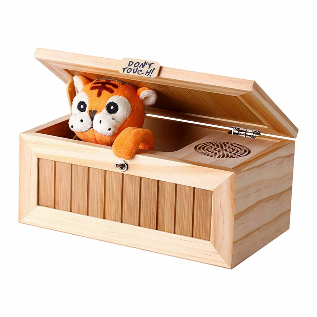 Wooden Electric Useless Box Funny Decompression Toys Cute Tiger Interesting