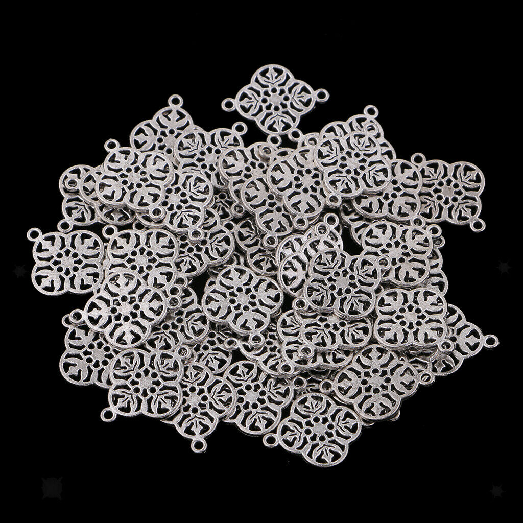 50 Pieces Alloy Filigree Flower Charm Pendants for Crafting for Bracelet