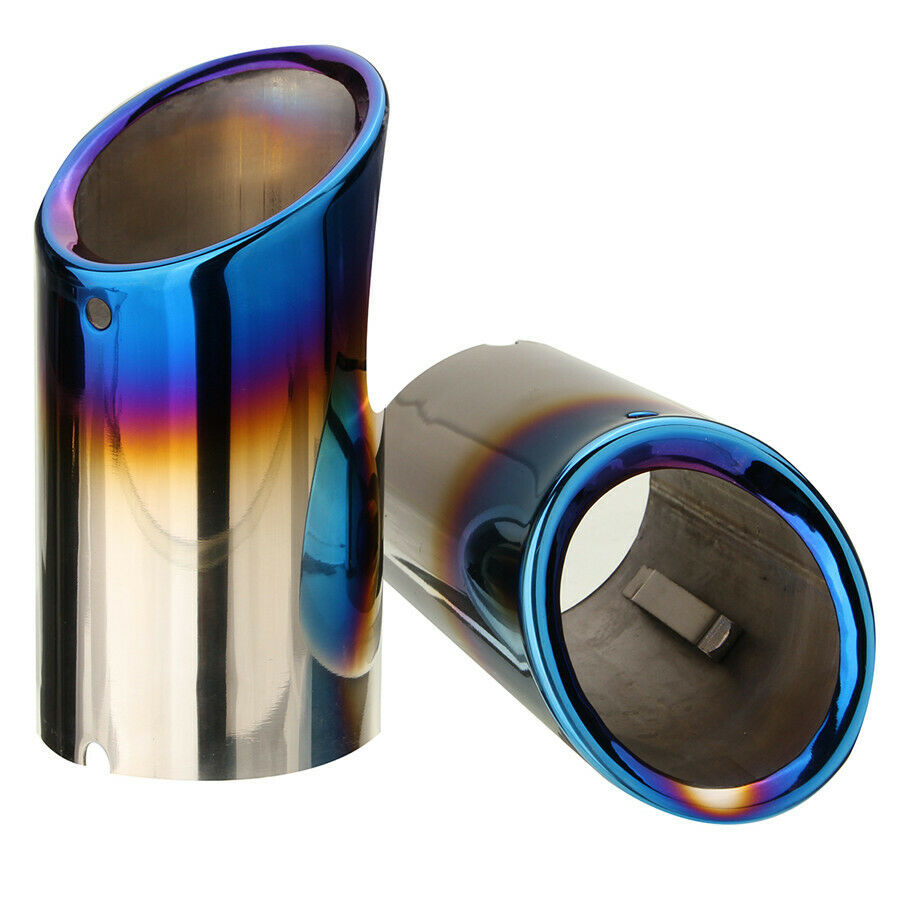Pair Car Tail Exhaust Tip Pipes Grilled Blue For BMW E90 E92 325 328i 3 Series