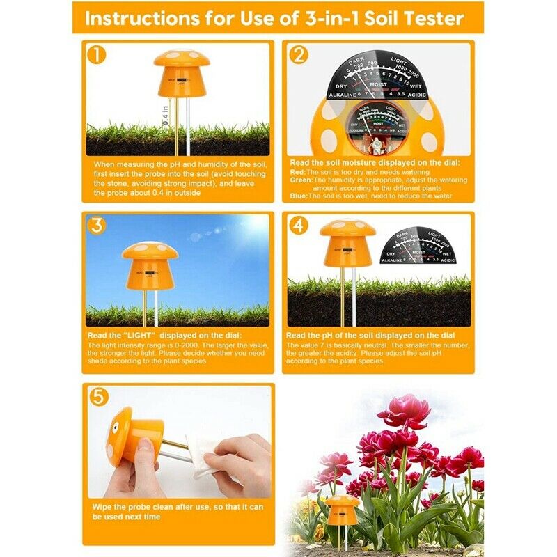 Soil PH Meter, 3-In-1 Plant Soil Tester - Moisture & Light & PH Soil Tester W8Q3