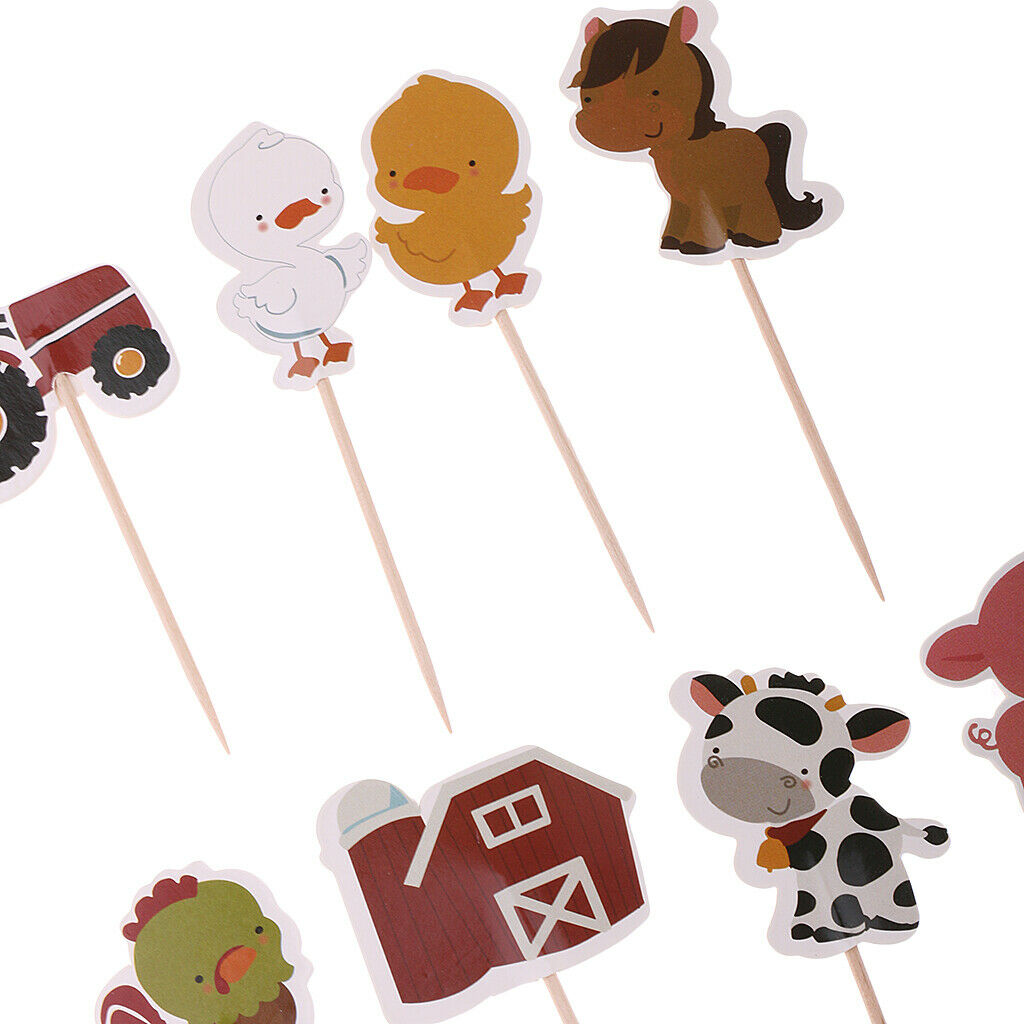 24Pcs Farm Animals Cupcake Topper Picks Cake Cupcake Baby Shower Birthday Party