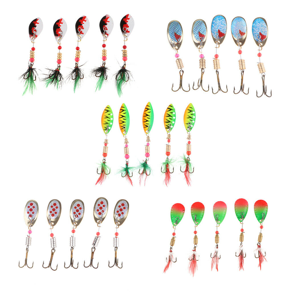5 Pieces Fishing Lures Spoon Metal Jig Baits Spinner Baits A