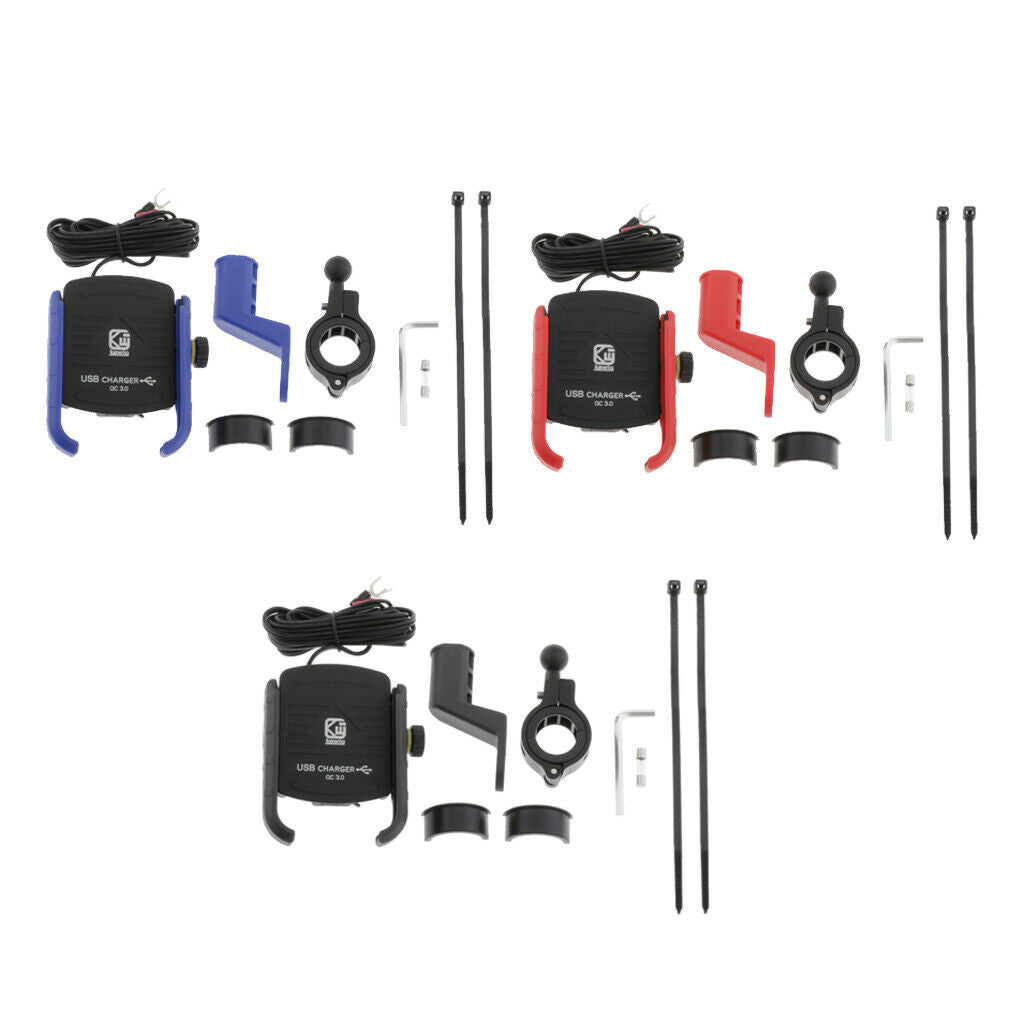 Stable Motorcycle Handlebar Phone Holder+QC3.0 Smart Quick Charger Black