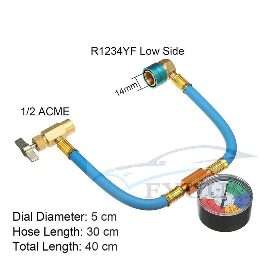 R-1234yf A/C Service Charging Hose W/ 100PSI Gauge Coupler Refrigerant Can Tap
