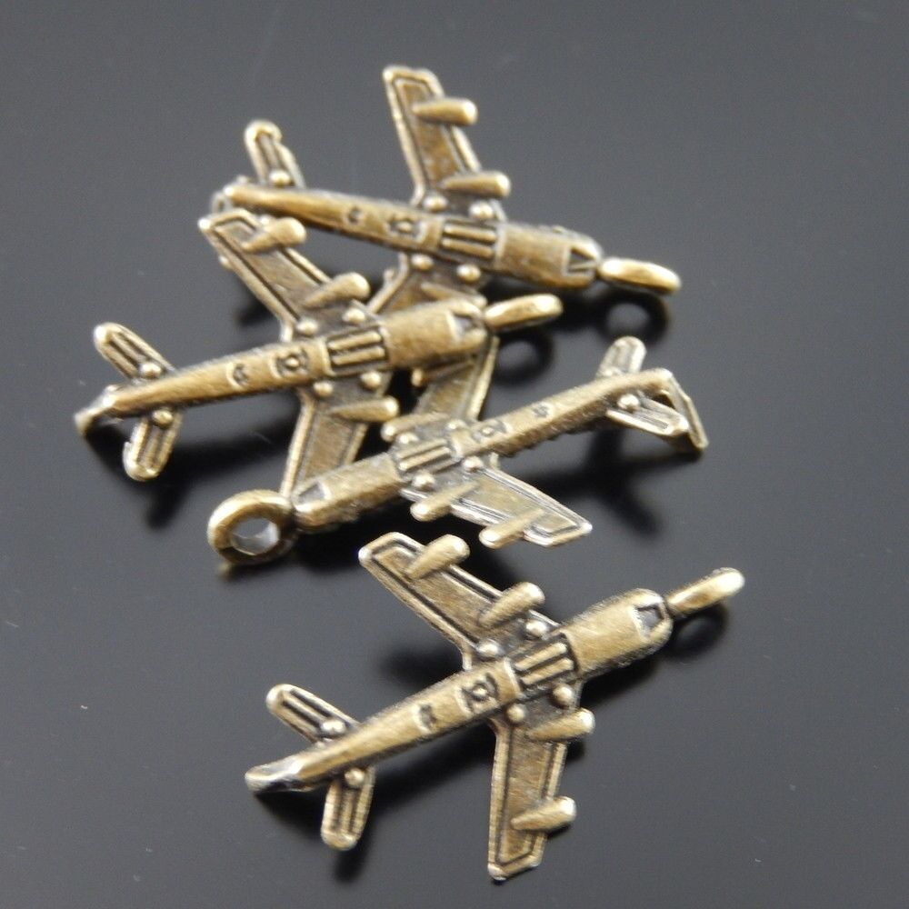 30-pack Antiqued Bronze Alloy Airplane Charm Pendant Jewelry Art Craft 20x17x6mm