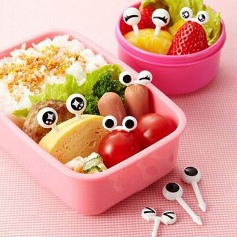 10PCs Plastic Fruit Toothpick Lovely Eye Cartoon Forks Decorative Tableware DD