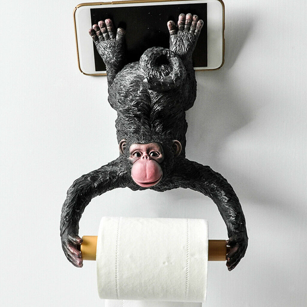 Cartoon Gibbon Statue Wall Mounting Paper Holder Decoration Punch-Free