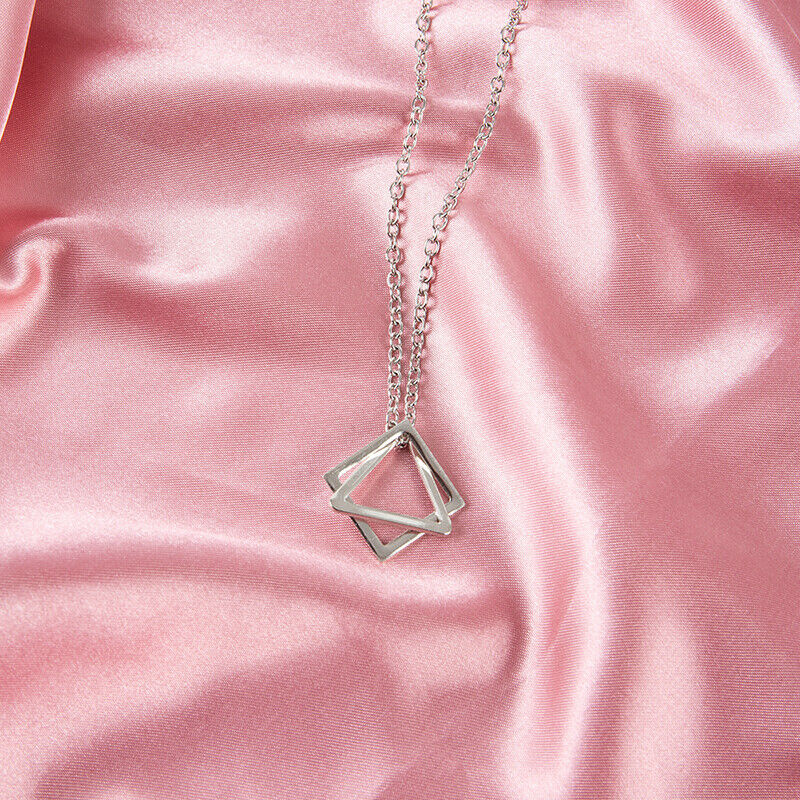 Fashion Simple Pendant Necklace Women Stainless Steel Geometric Interlock.l8