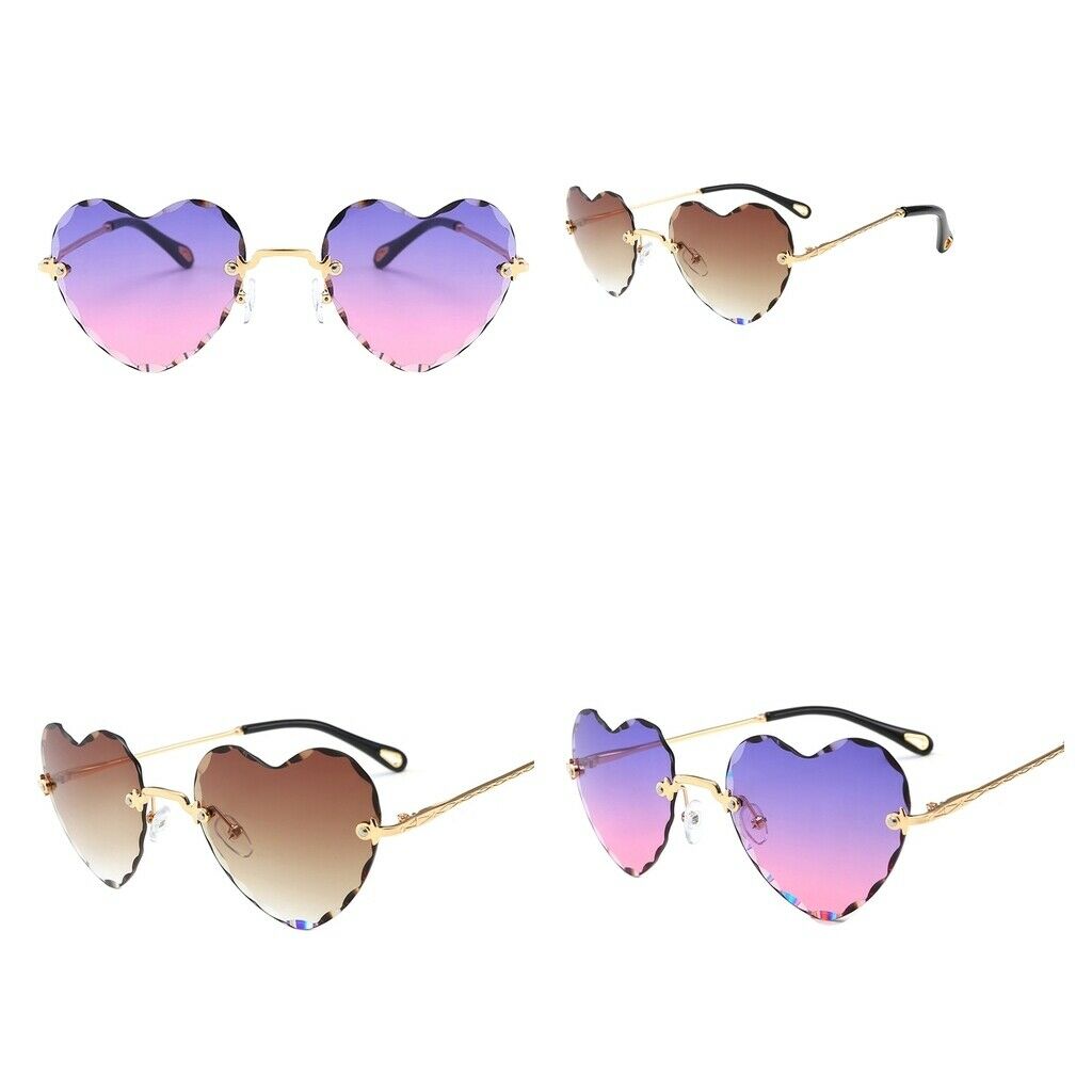 4x Women Gradient Rimless Heart Shape Ultralight Fashion UV400 Sun Glasses