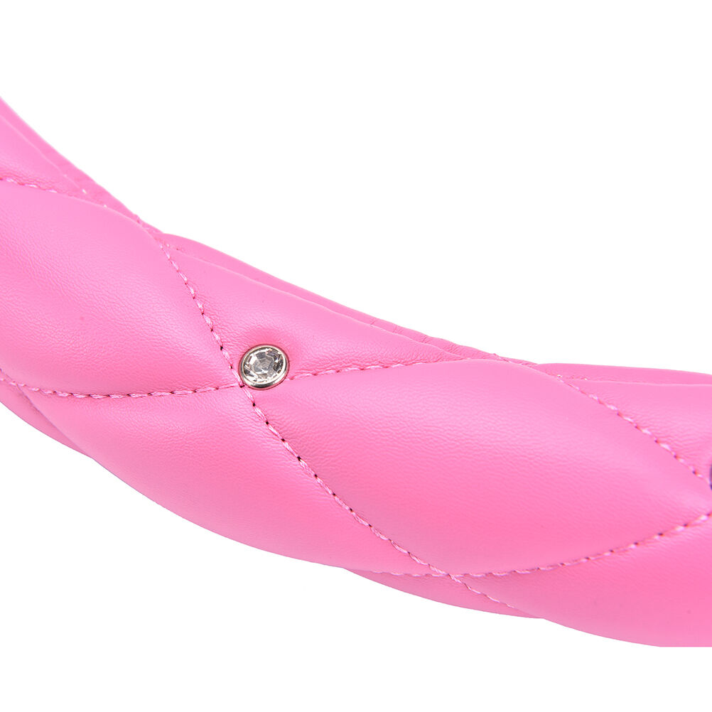 Universal Steering Wheel Cover Leather Shinny Crystal Crown Pink Girl GifY RC