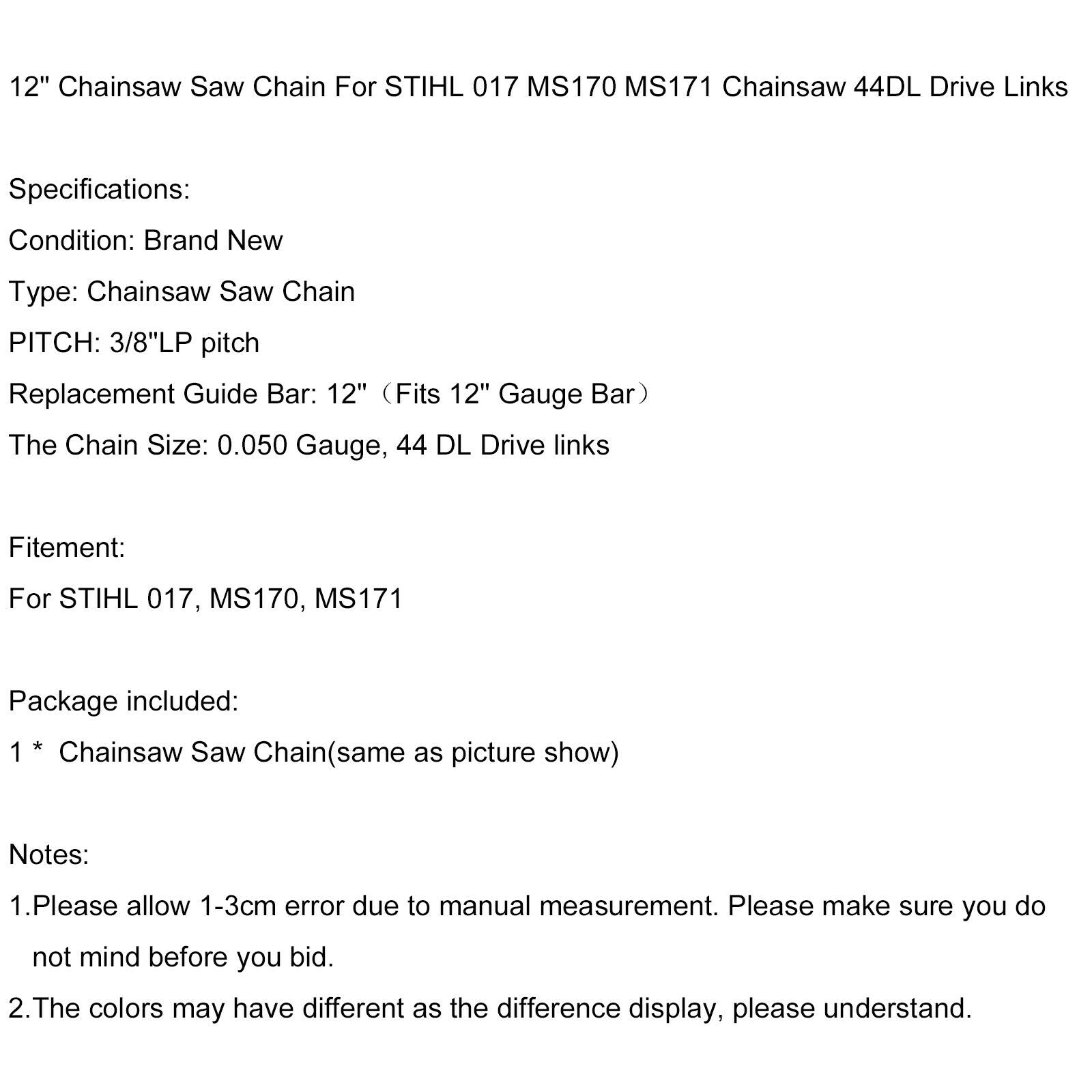 12" Chainsaw Saw Chain For STIHL 017 MS170 MS171 Chainsaw 44DL Drive Links B5
