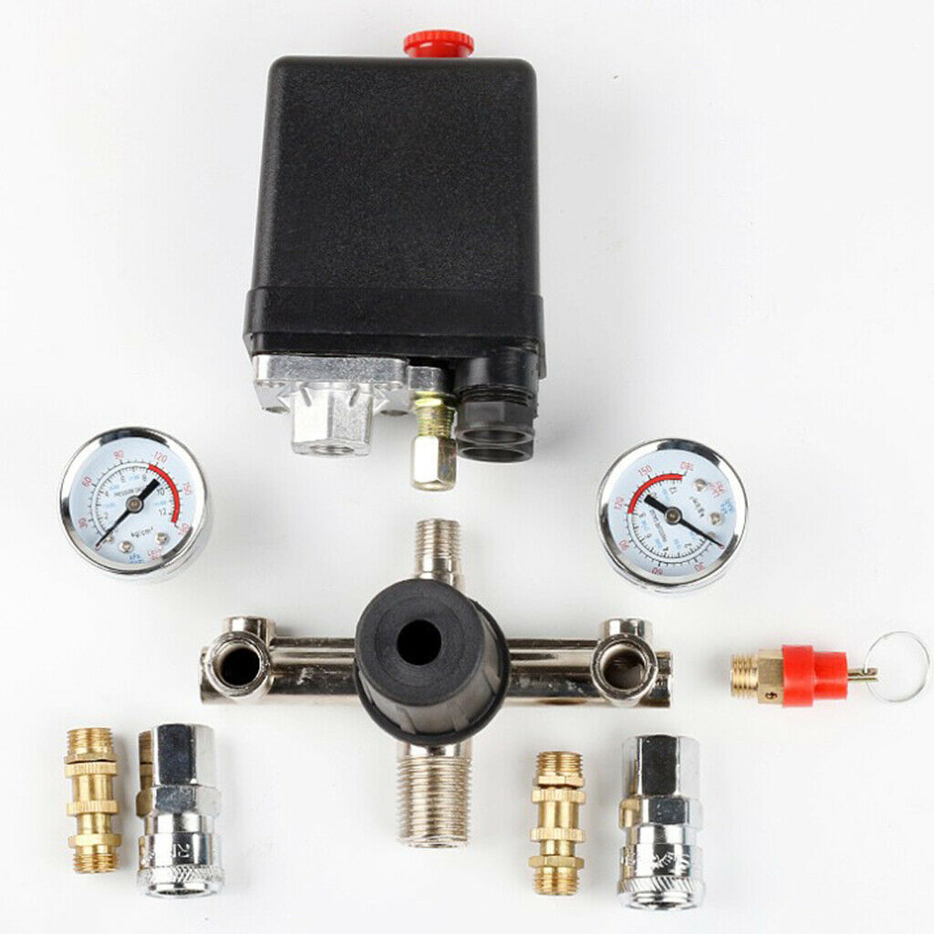 120PSI Air Compressor Pressure Valve Switch Manifold Relief Regulator Gauge