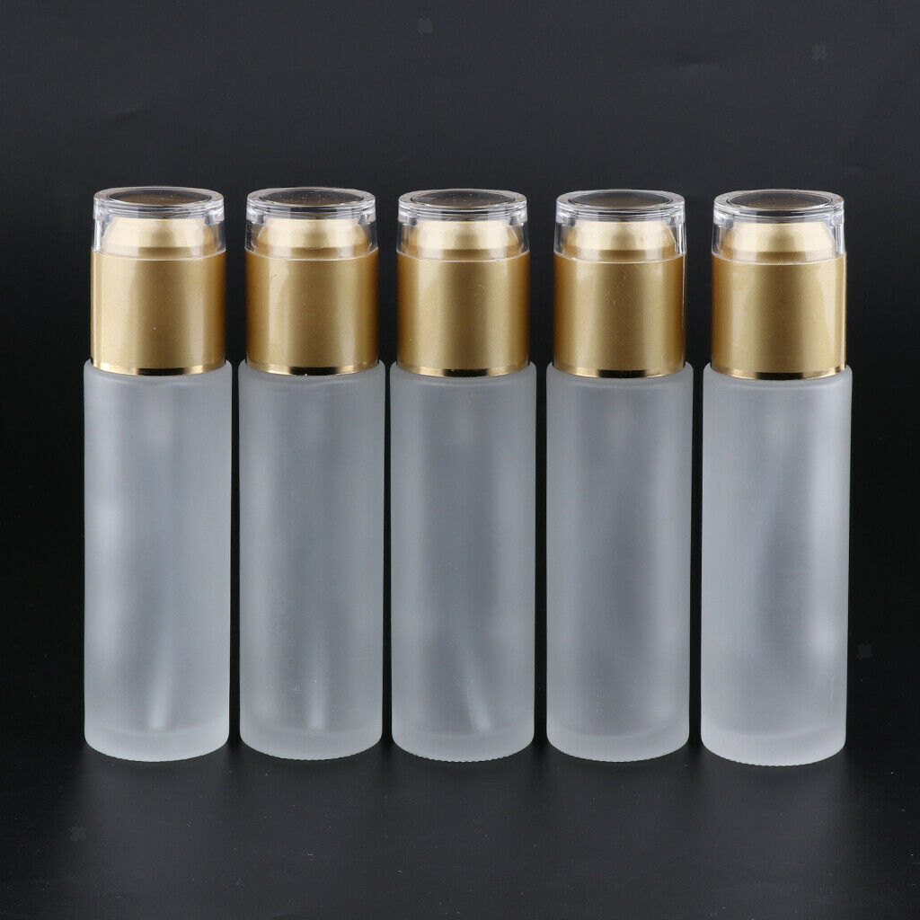 5Pcs Glass Pump Bottle Refillable Cosmetic Container Leak Proof 80ml  Golden