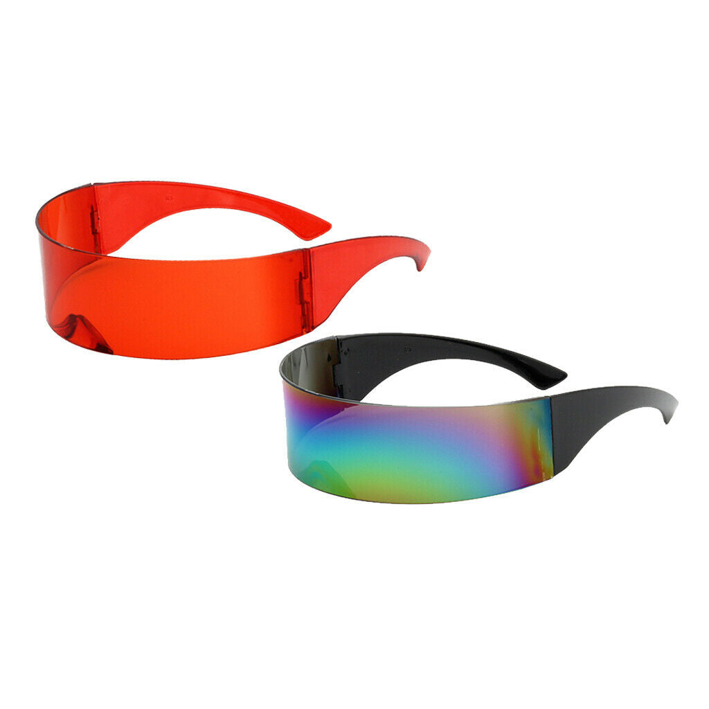 2Pcs Futuristic Wrap Visor Sunglasses Flat Top Shield Shades Party Props