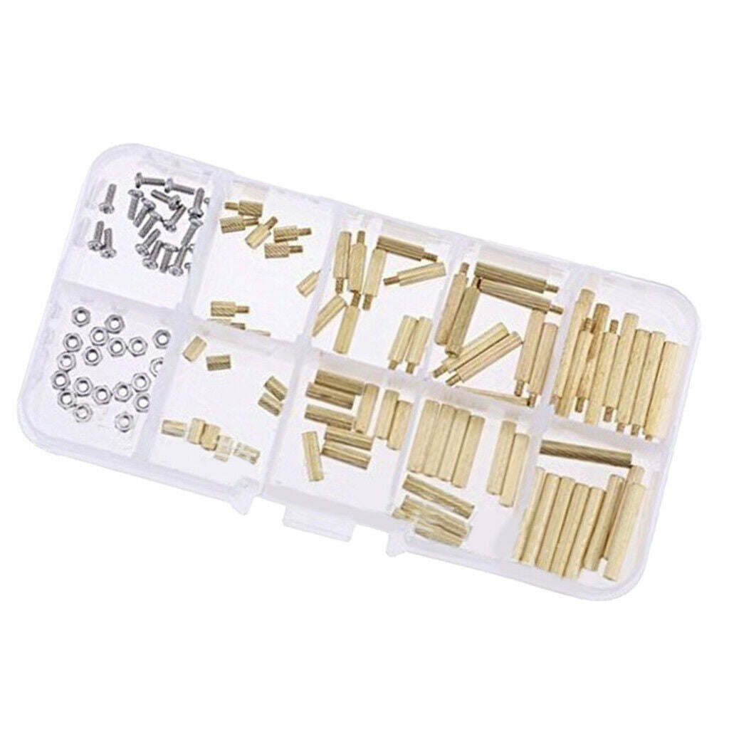 120 Pieces M2 Male Female Brass Pillar Bolt Screw Nut Thread Kit Box-Packed