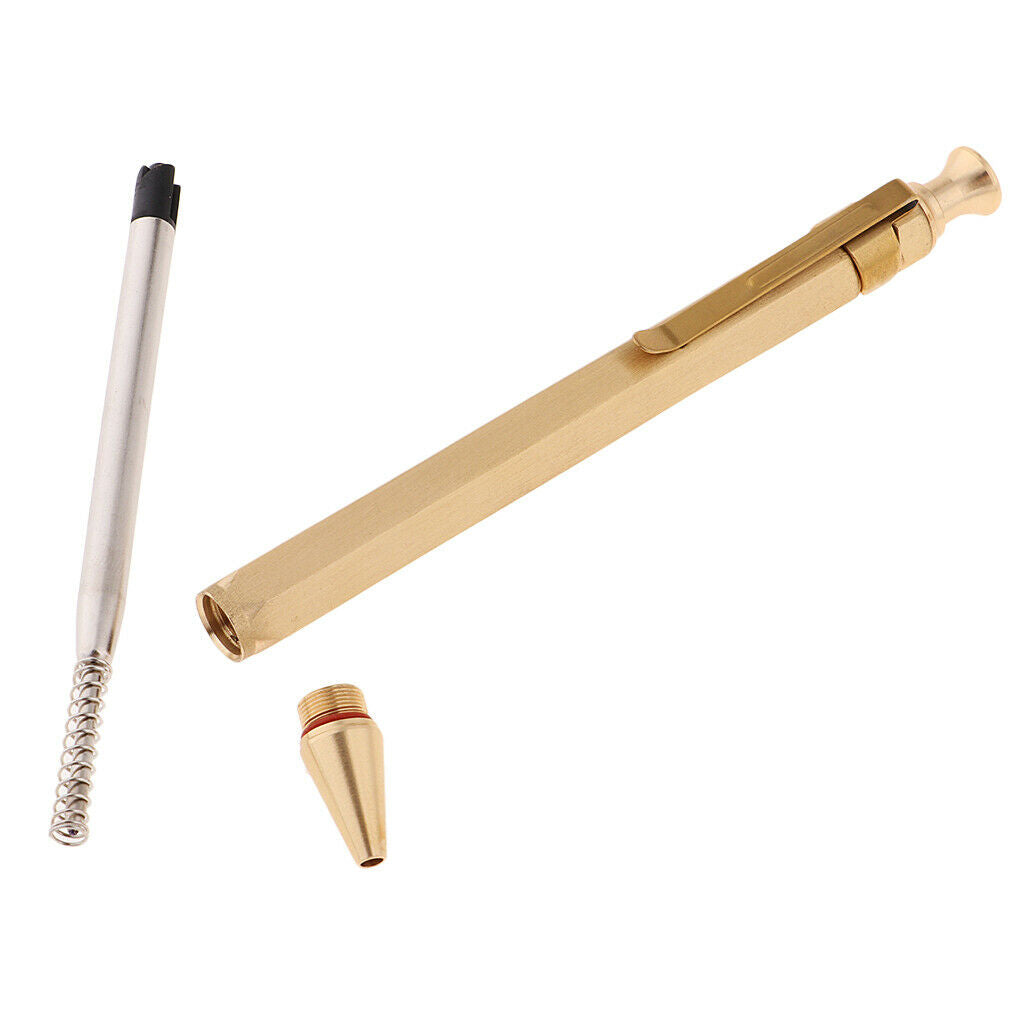 Handmade Brass Ballpoint Gel Ink Pen, Carefully Polished, 9.7cm Press