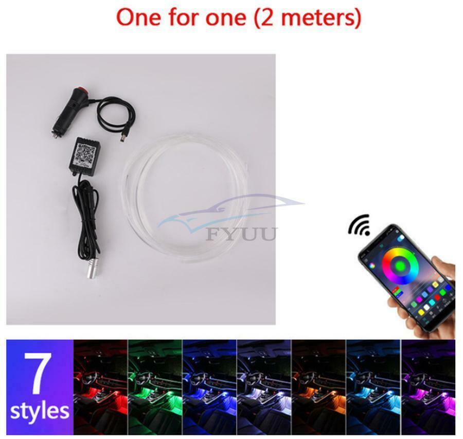 2M Car Center Console RGB LED Ambient Light Fiber Optic Light with APP Control