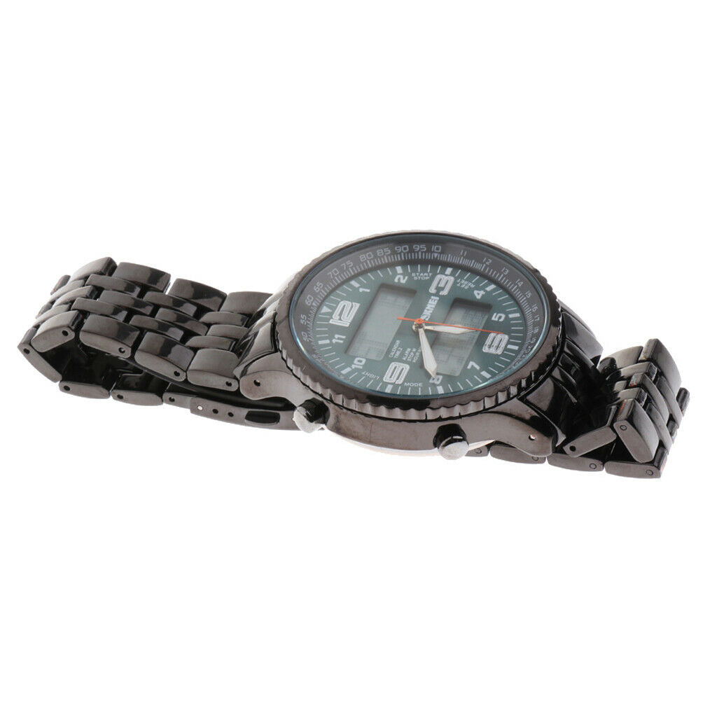 Mens Multifunctional Analog-Digital Chronograph Metal Strap Wristwatch Blue