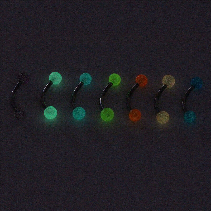 7PCS/Set Glow In The Dark Ball Barbell Eyebrow Rings Bar Tragus Piercin.l8