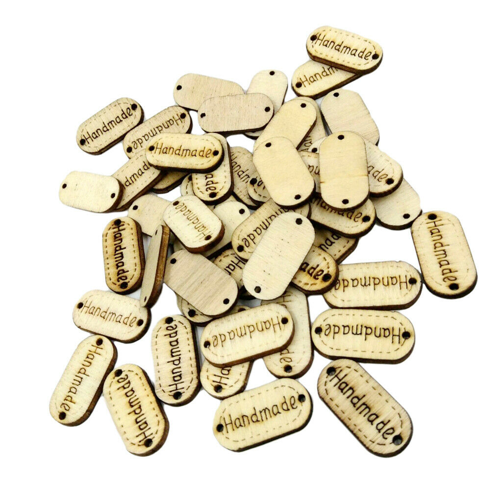 100 pieces shabby chic rectangle handmade wooden buttons 2 holes tags