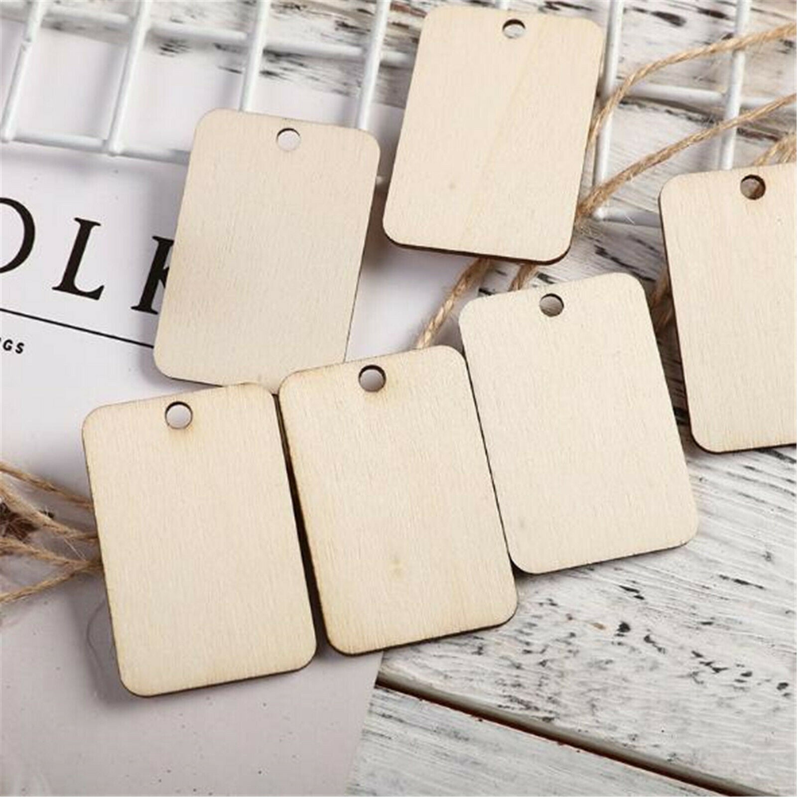 50PC Personalised 52x35mm Square Wood Piece Hanging Pendant Decoration with Cord