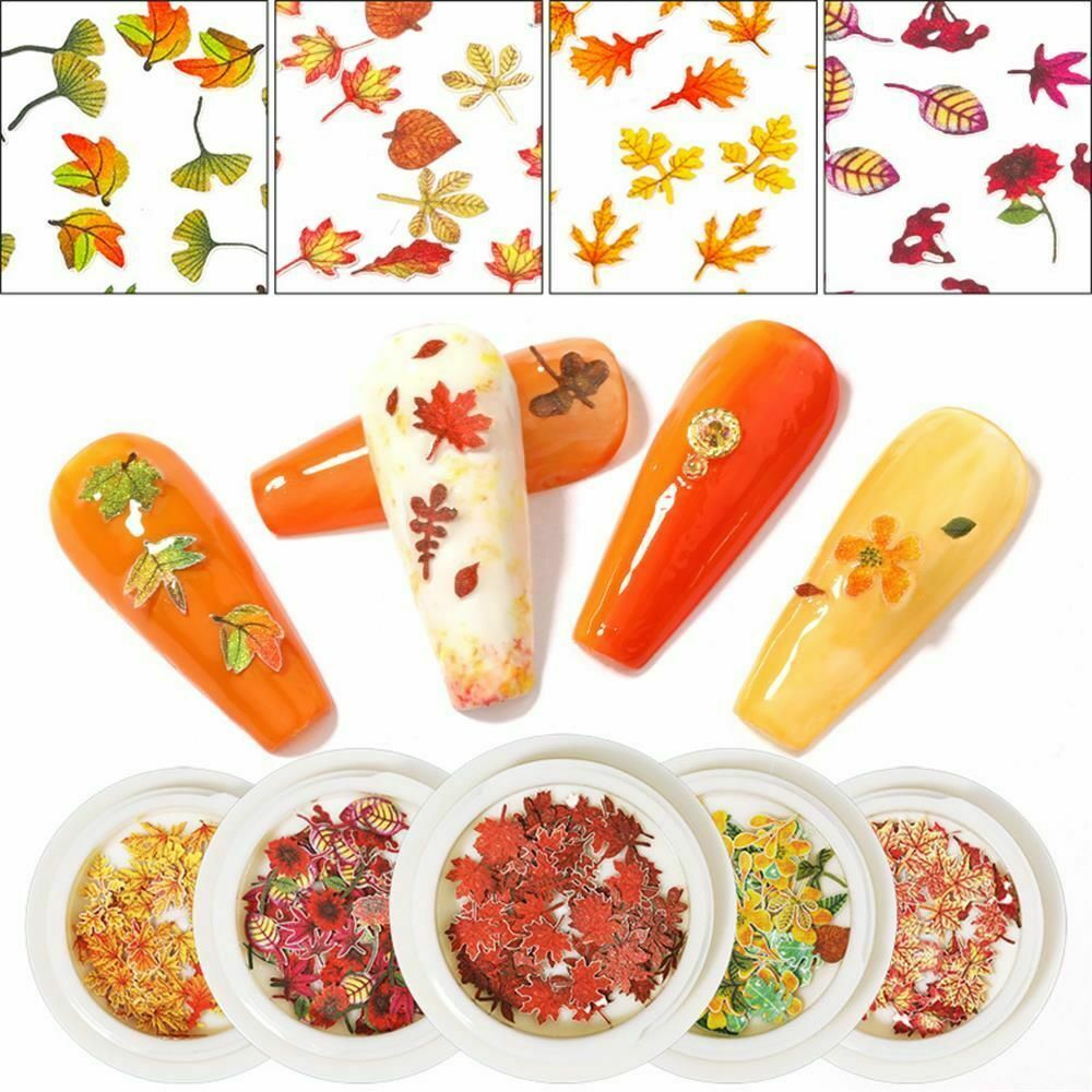 Glitter Flakes Autumn Nail Art Sequins Nail Paillettes Holographic Maple Leaves
