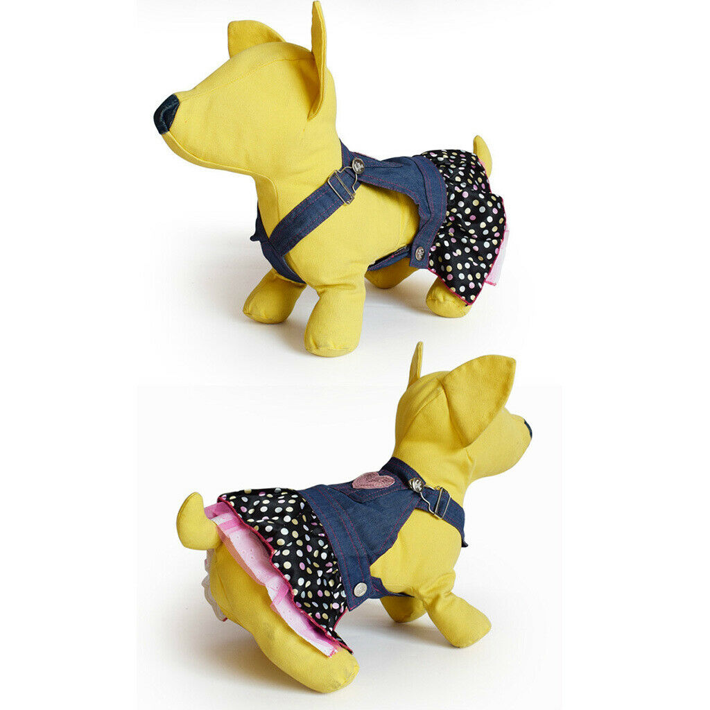 Cute Heart Pattern Pet Dog Cat Denim Chiffon Skirt Dress Clothes S