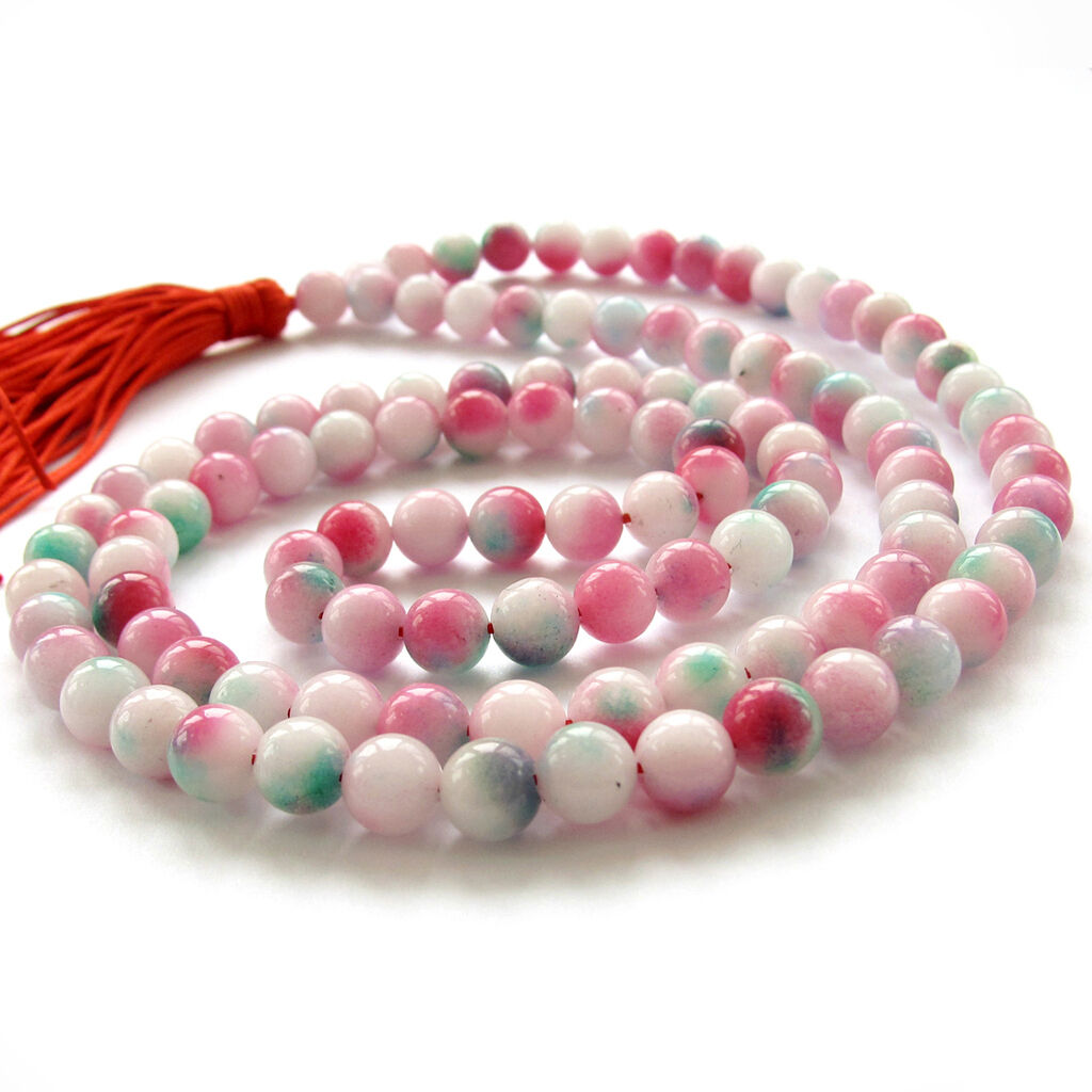 Pink Green Gem Tibet Buddhist Prayer Beads Mala Necklace--108Beads--8mm