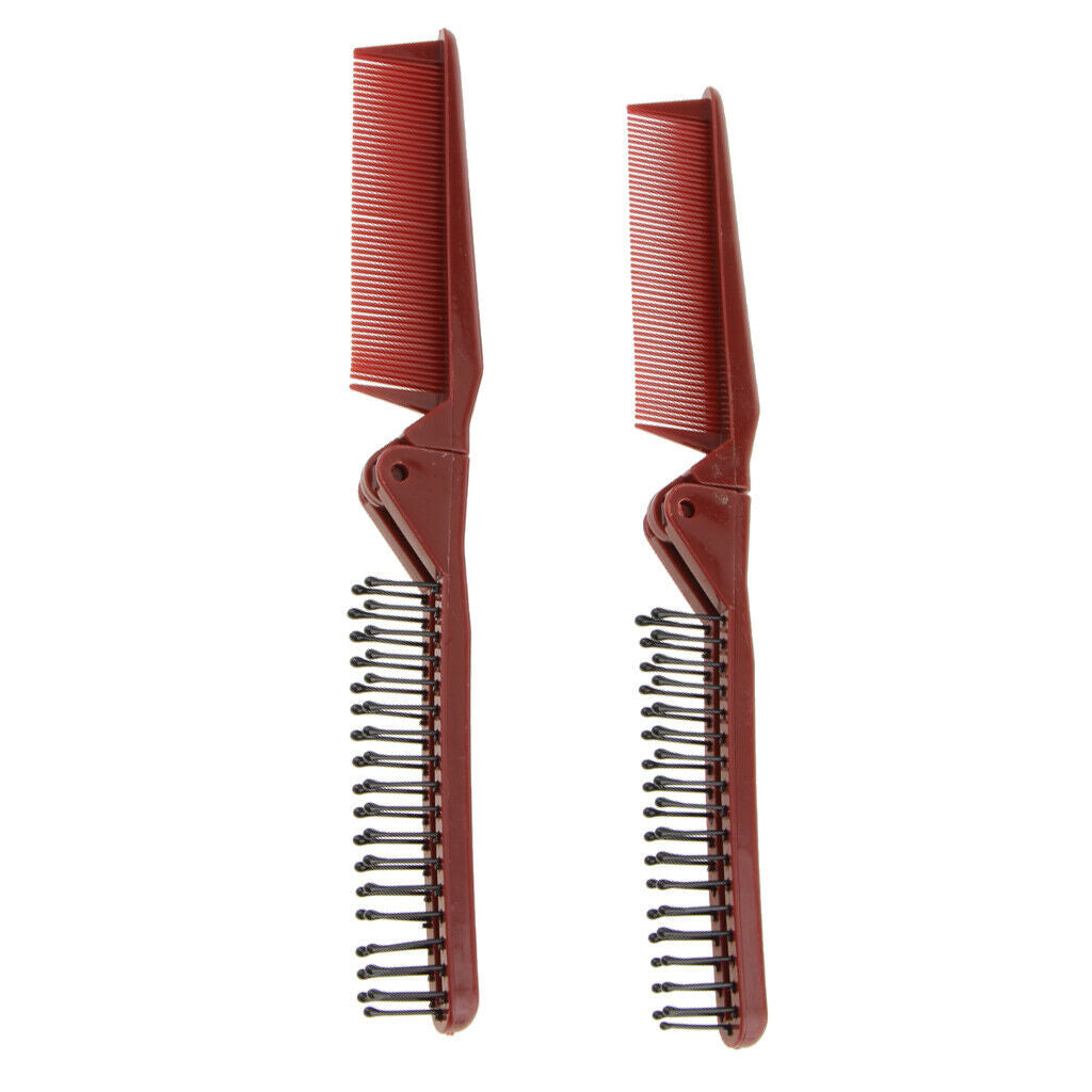 2 Pieces Plastic Double Headed Toothed Women Travel Foldable DIY Hairdressing