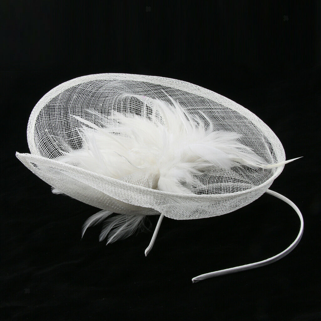 Womens Bridal Feather Fascinator Cocktail Party Hats Headpieces Headbands White