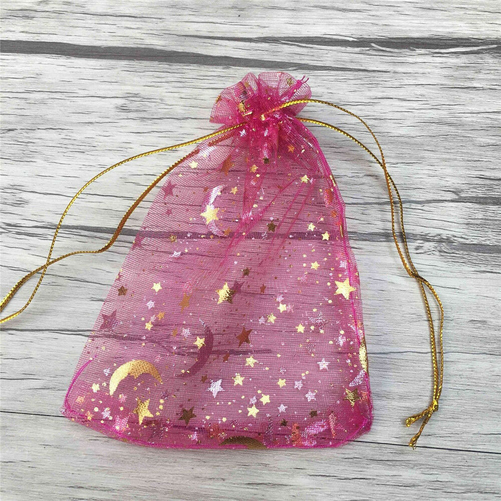 100Pcs Star Moon Organza Gift Bags Drawstring Party Wedding Jewelry Pouches Bags