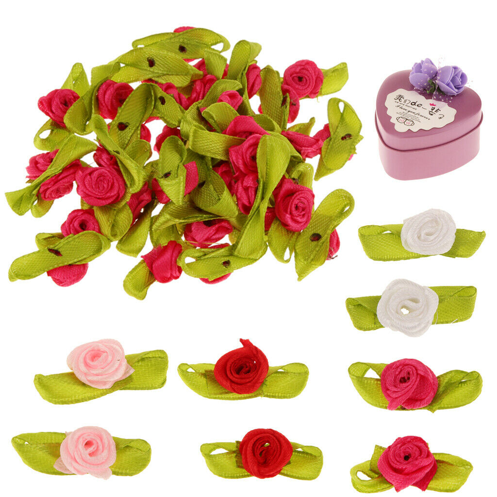100x Ribbon Rose Head With Leaf Artificial