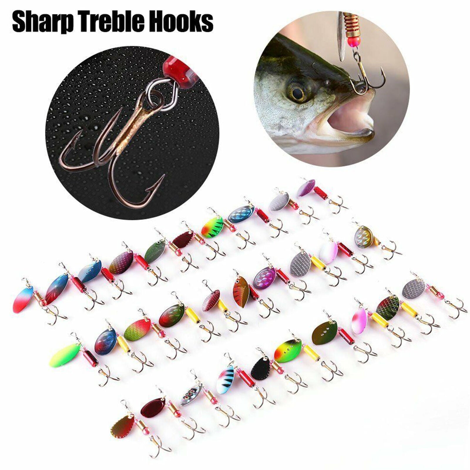 30pcs Trout Spoon Steel Metal Fishing Lures Spinner Baits Bass Tackle Colorful