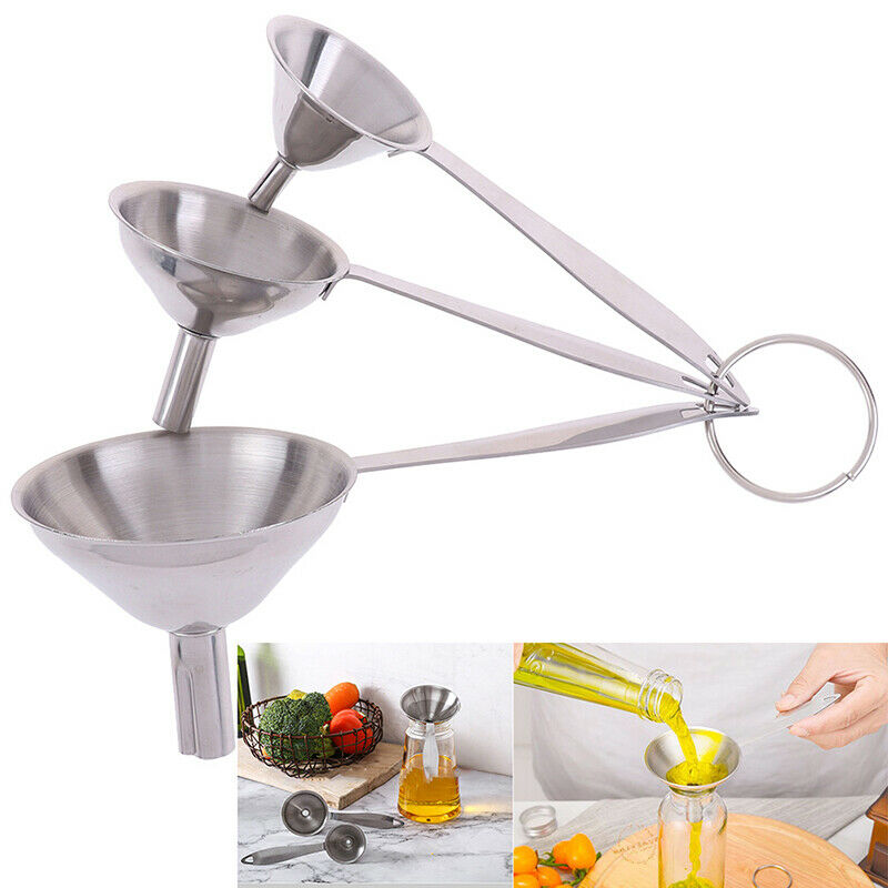 3pcs Stainless Steel Funnel Essentail Oil Water Spices Wine Flask Filter FunADD