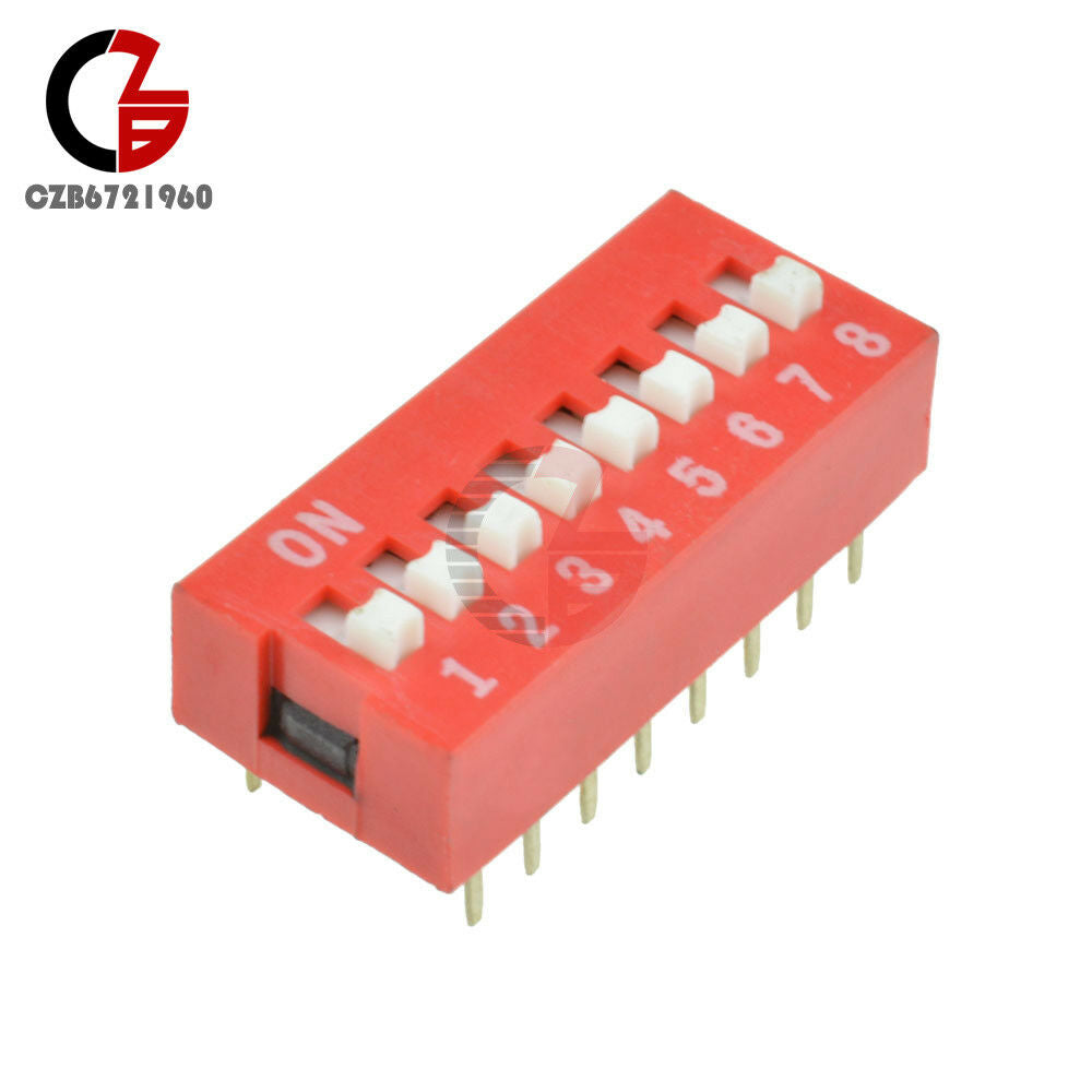 10PCS Red 2.54mm Pitch 8-Bit 8-Positions Way Slide Type DIP Switch Module NEW