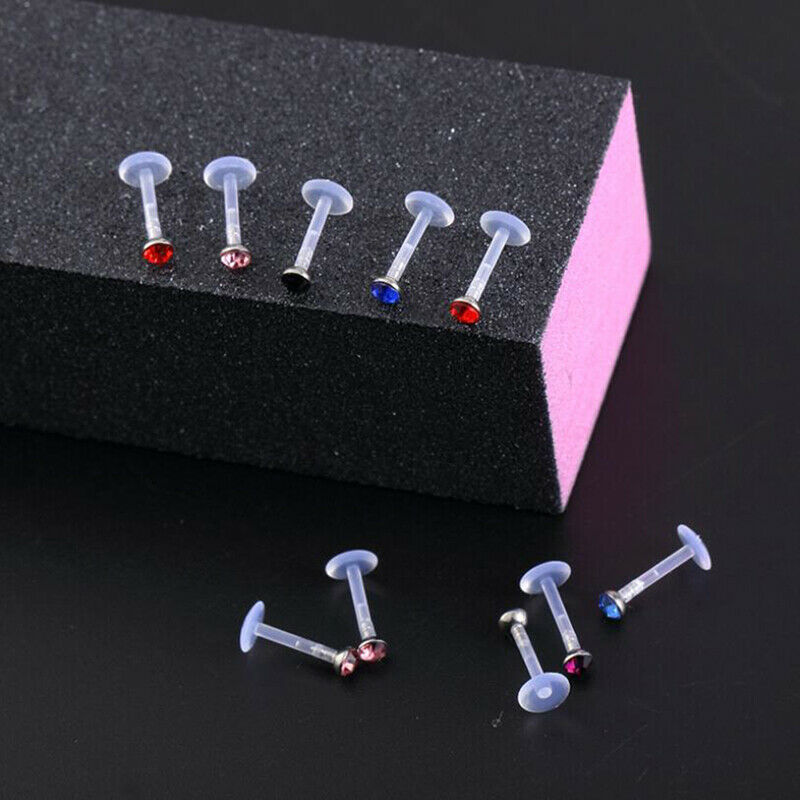 10X 14G Acrylic Zircon Labret Nose Rings Lip Bar Ring Body Piercing Jewel.l8